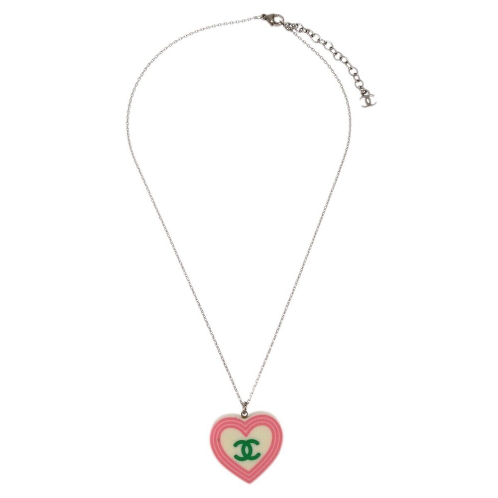 Chanel CC Heart Pendant Metal and Enamel